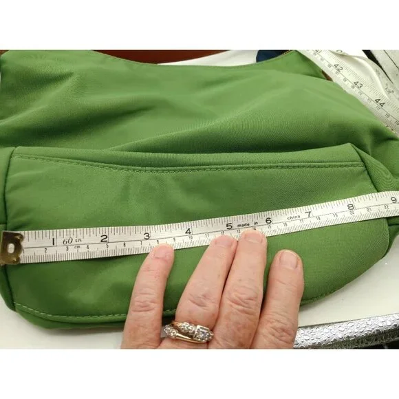 NWT Dooney & Bourke Green Nylon Hobo Shoulder Bag W/ Brown Leather Trim & Zipper